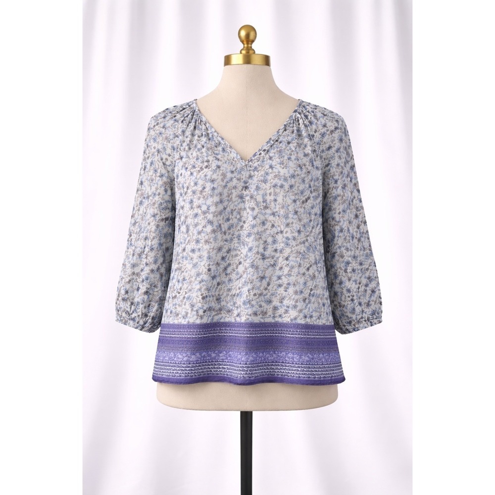 Marisa Christina Popover Top Blouse Purple Blue Floral Boho‎ 3/4 Sleeve Size 1x